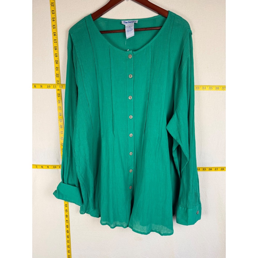 Paragon Tunic Top Women 3X Green Cotton Gauze Pintuck Button Relaxed Lightweight - Picture 4 of 10